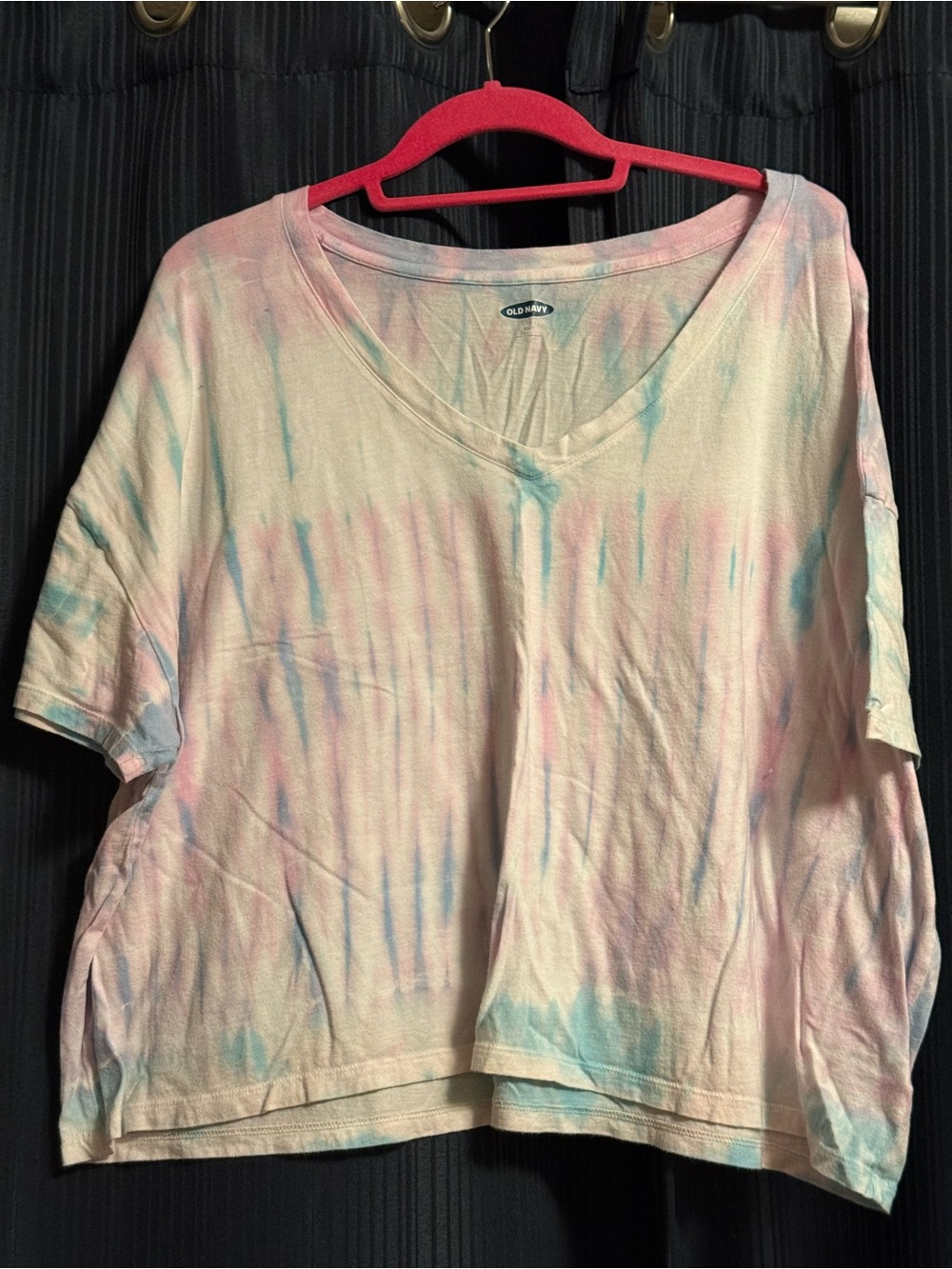 Old Navy Pastel Pink and Light Blue Tie-Dye V-Neck Tee